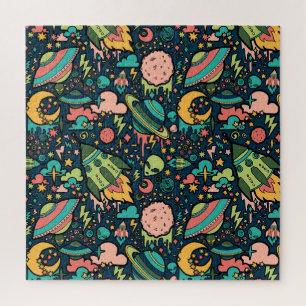 Puzzle Texture Motifs Aliens Rockets Space