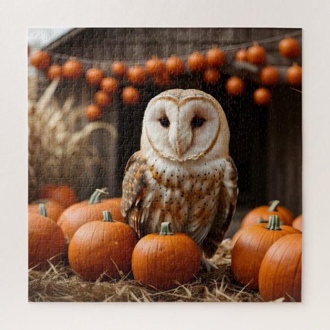 Puzzle Thanksgiving Citrouille Harvest Barn Owl (Vertical)