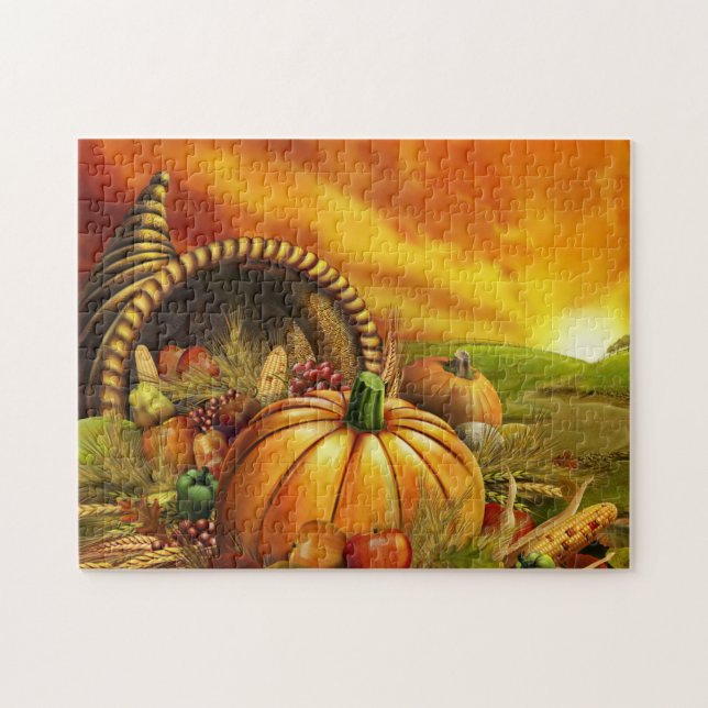 Puzzle Thanksgiving cornucopia champ citrouille (Horizontal)