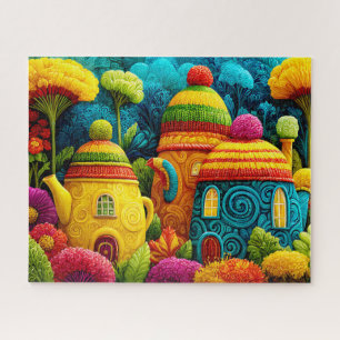 Puzzle Théière fantaisiste surréaliste et mignonne tricot