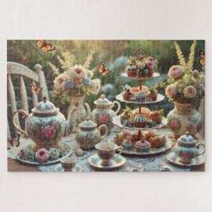 Puzzle Thème de fête du thé floral et de pâtisseries vint