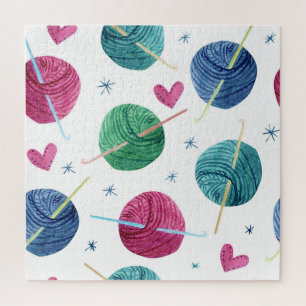 Puzzle thème de tricot, aquarelle motif sans couture.