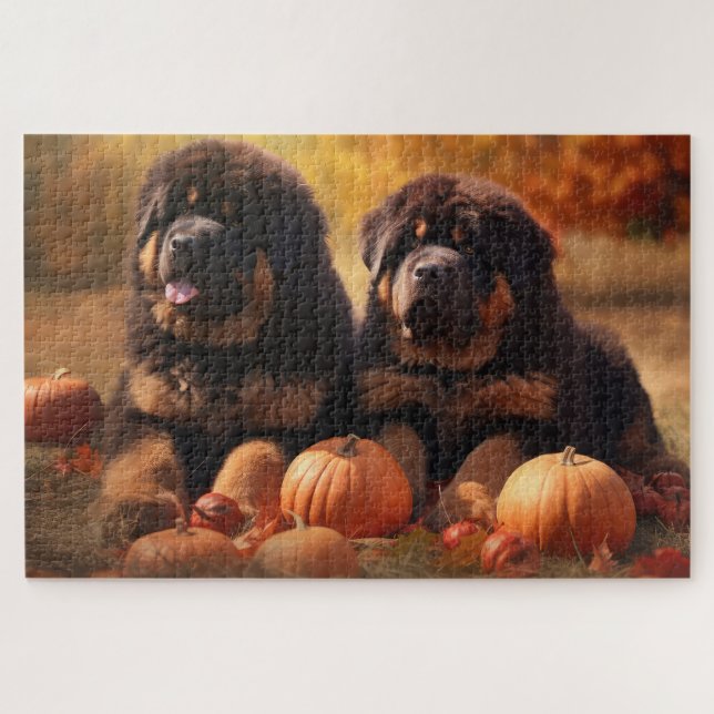 Puzzle Tibétain Mastiff Chiot Automne Citrouille délice (Horizontal)