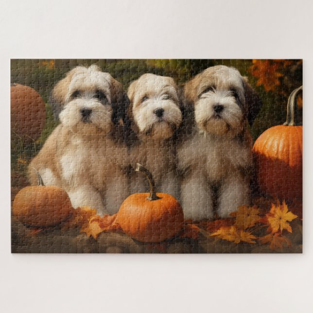 Puzzle Tibétain Terrier Chiot Automne Citrouille délice (Horizontal)