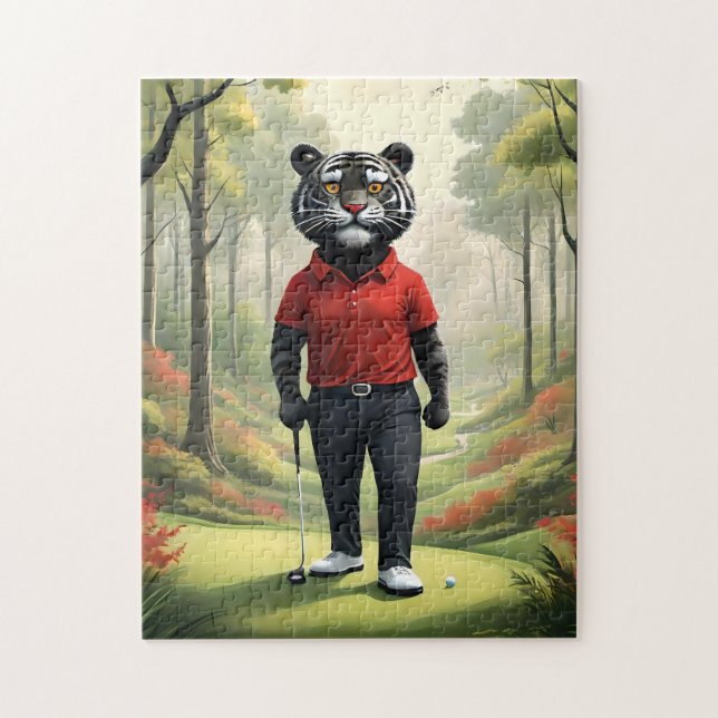 Puzzle Tiger Jouant Au Golf Dans Les Bois, (Vertical)