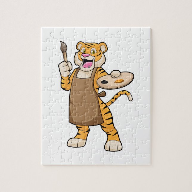 Puzzle Tigre à la peinture avec peinture et pinceau (Vertical)