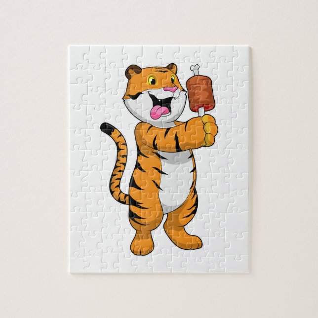 Puzzle Tigre avec viande (Vertical)