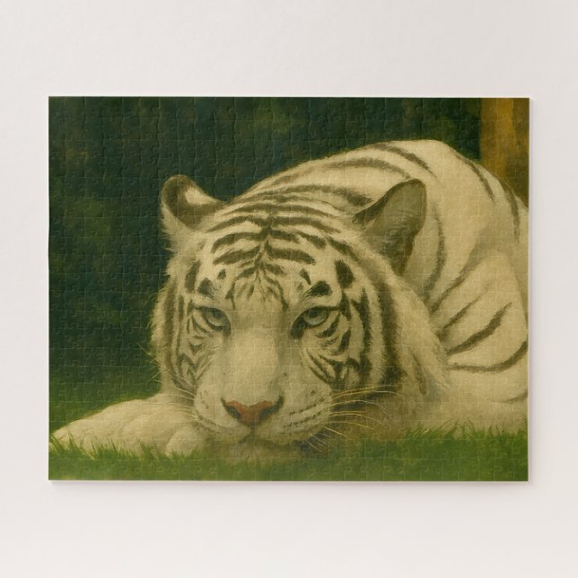 Puzzle Tigre blanc reposant dans l'ombre des bois (Horizontal)