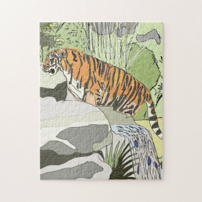 Puzzle Tigre de la jungle dans une cascade (Vertical)