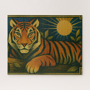 Puzzle Tigre stylisé dans le cadre ornemental Sunburst