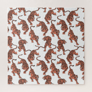 Puzzle Tigres vintages, motif sans couture dessiné à la m