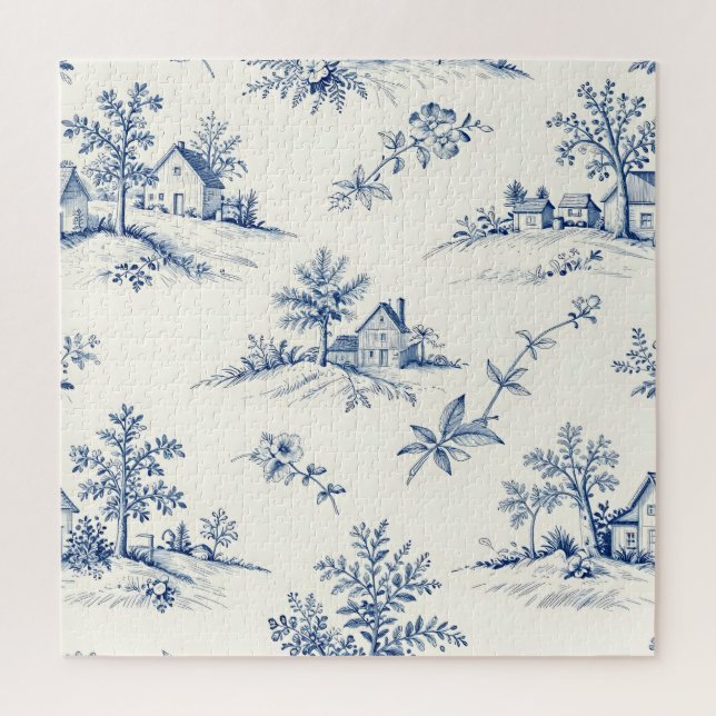 Puzzle Toile de Jouy Countryside Seamless Pattern (Vertical)