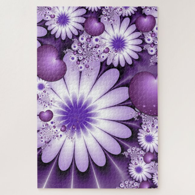 Puzzle Tomber dans l'amour Fleurs Abstraites et Coeurs Fr (Vertical)