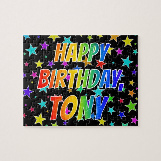 Puzzle "TONY" Prénom, Amusant "HEUREUX ANNIVERSAIRE" (Horizontal)