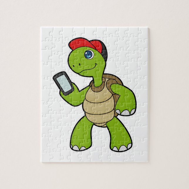 Puzzle Tortue avec téléphone et Casquette (Vertical)