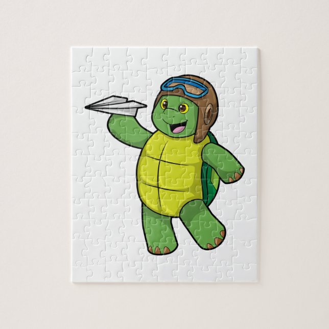 Puzzle Tortue comme pilote avec avion en papier (Vertical)