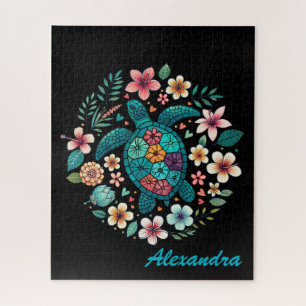 Puzzle Tortue de mer bohème florale mignonne nom personn
