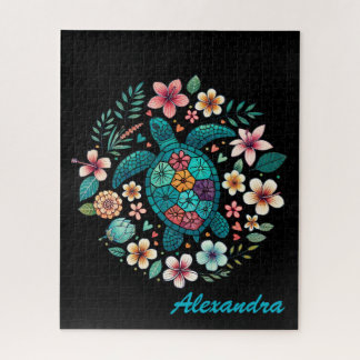 Puzzle  Tortue de mer bohème florale mignonne nom personn