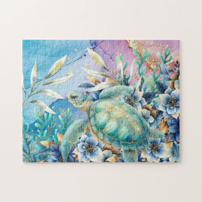 Puzzle Tortue de mer florale (Horizontal)