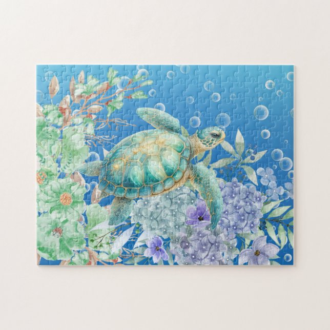 Puzzle Tortue de mer florale (Horizontal)