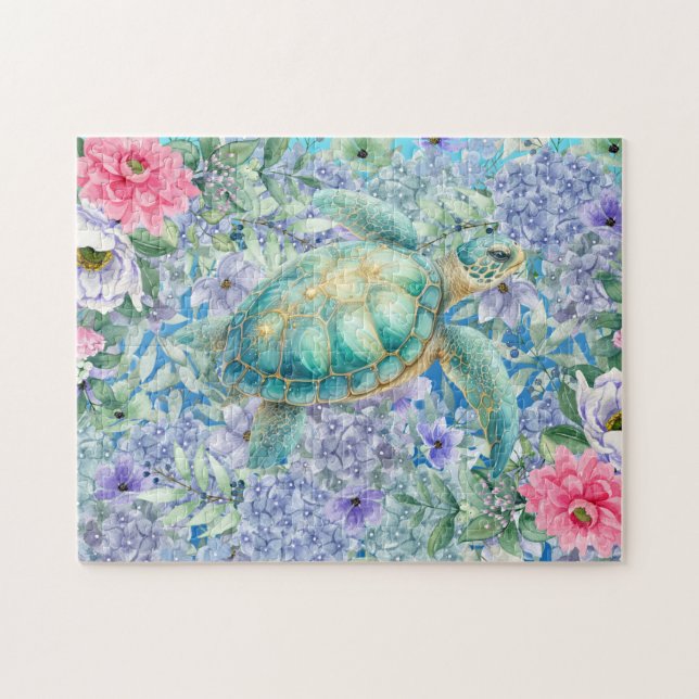 Puzzle Tortue de mer florale (Horizontal)