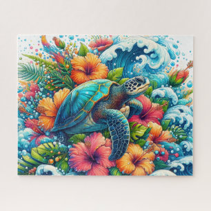 Puzzle Tortue de mer florale tropicale