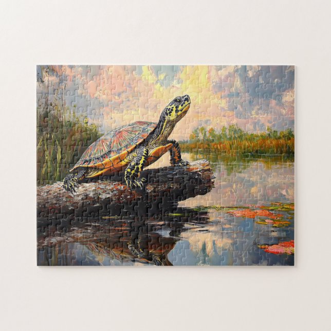 Puzzle Tortue mignonne sur un rondelle Everglades peintur (Horizontal)