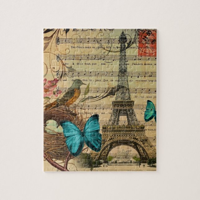 Puzzle Tour Eiffel bleu de Paris de nid d'oiseau de Robin (Vertical)