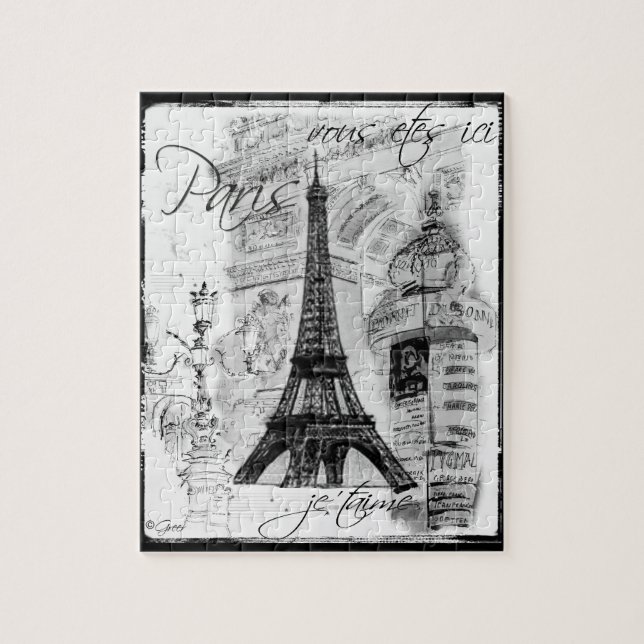 Puzzle Tour Eiffel Paris Collage noir et blanc Sc (Vertical)