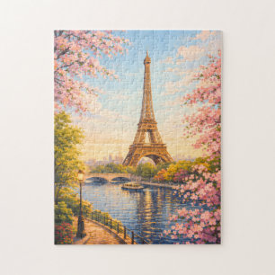 Puzzle Tour Eiffel Paris France Cerisiers en Fleurs Puzzl