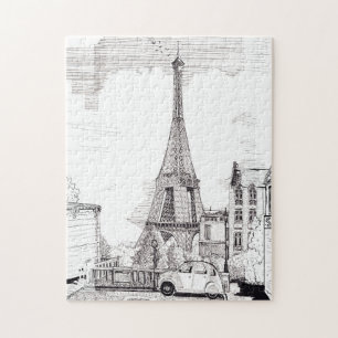 Puzzle Tour Eiffel Paris France Illustration à l'encre et