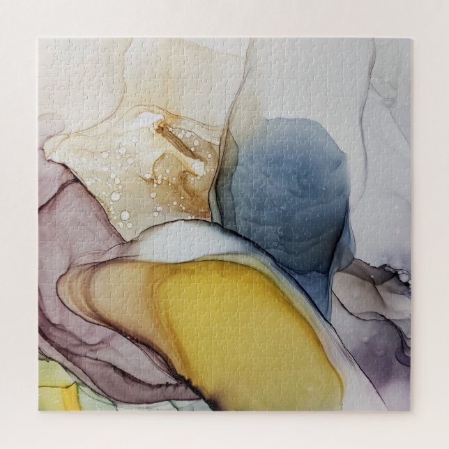 Puzzle Tourbillons d'encre d'alcool, teinte jaune, abstra (Vertical)