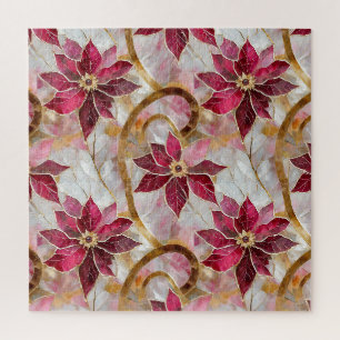 Puzzle Tourbillons dorés Bourgogne Rose Poinsettias de No
