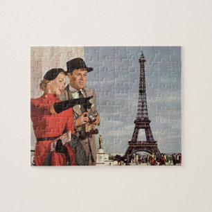 Puzzle Touristes vintages voyageant à Paris Tour Eiffel