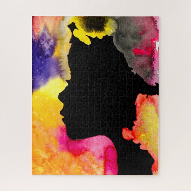 Puzzle Tournesol dame silhouette aquarelle art (Vertical)