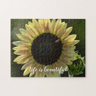 Puzzle Tournesol jaune avec citation inspirante d'abeille