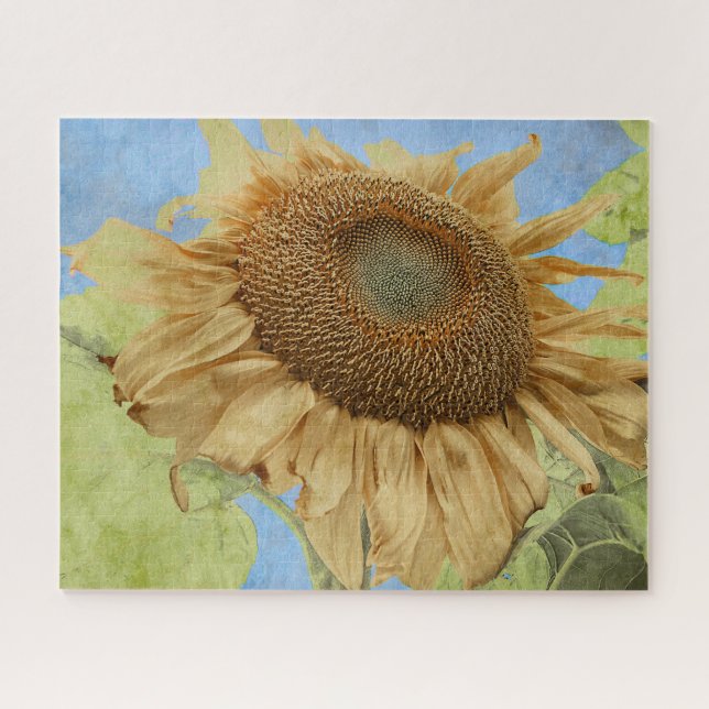 Puzzle Tournesol Jaune Bleu Boho Rustique Pays Floral (Horizontal)