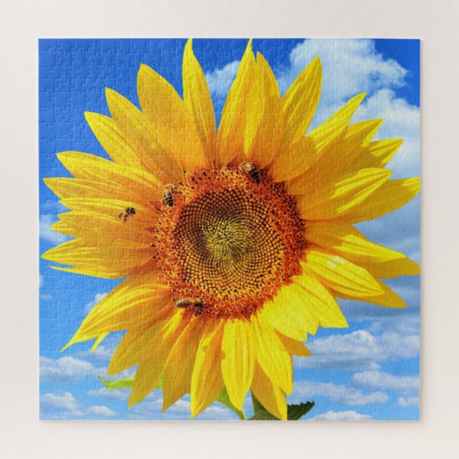 Puzzle Tournesol jaune et abeilles sur le ciel bleu - Jou (Vertical)