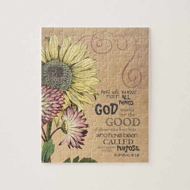 Puzzle Tournesol Romains 8:28 Verse de la Bible (Vertical)
