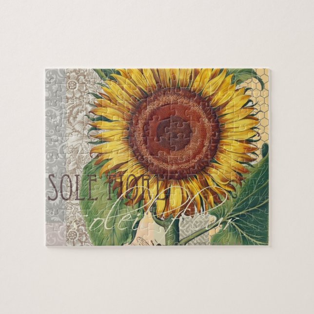 Puzzle Tournesol Vintage Damas Fleur Art (Horizontal)