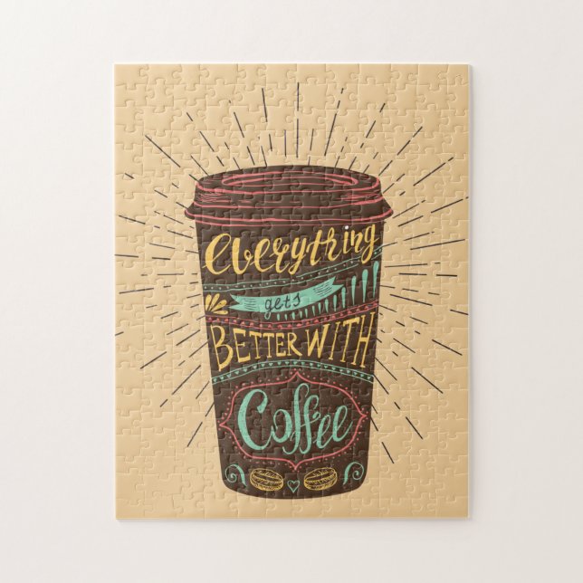 Puzzle Tout S'Améliore Avec Les Citations De Café (Vertical)
