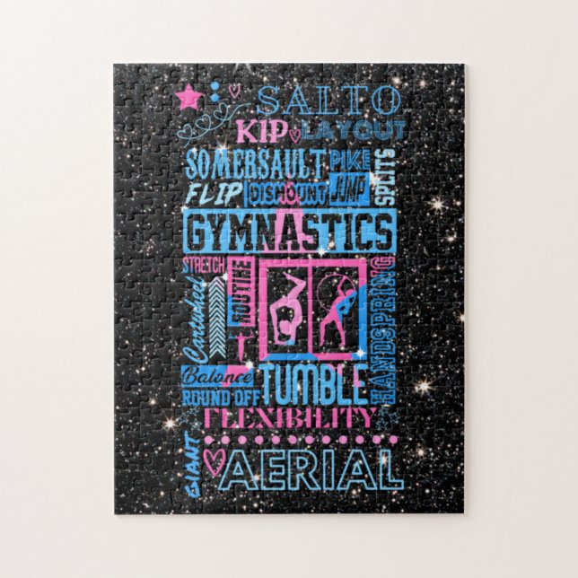 Puzzle Tout sur Gymnastique Typographie en rose et bleu (Vertical)