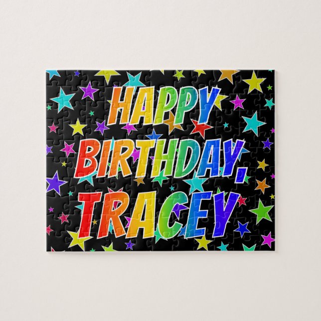 Puzzle "TRACEY" Prénom, Amusant "HEUREUX ANNIVERSAIRE" (Horizontal)