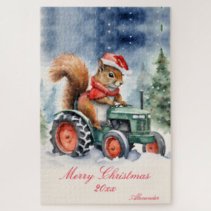 Puzzle Tracteur de Noël des écureuils