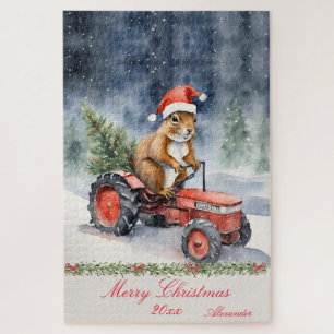 Puzzle Tracteur de Noël écureuil personnalisé