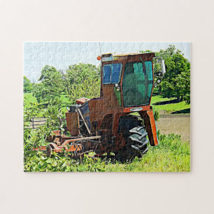 Puzzle Tracteur orange sur la ferme