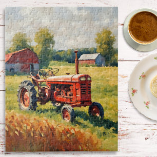 Puzzle Tracteur rouge vintage ferme rétro campagne rustiq