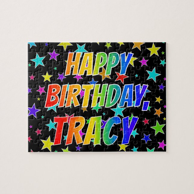 Puzzle "TRACY" Prénom, amusant "HEUREUX ANNIVERSAIRE" (Horizontal)