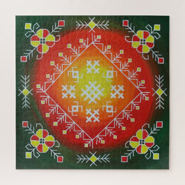 Puzzle Traditional Latvian folk art with symbols painting (Vertical)