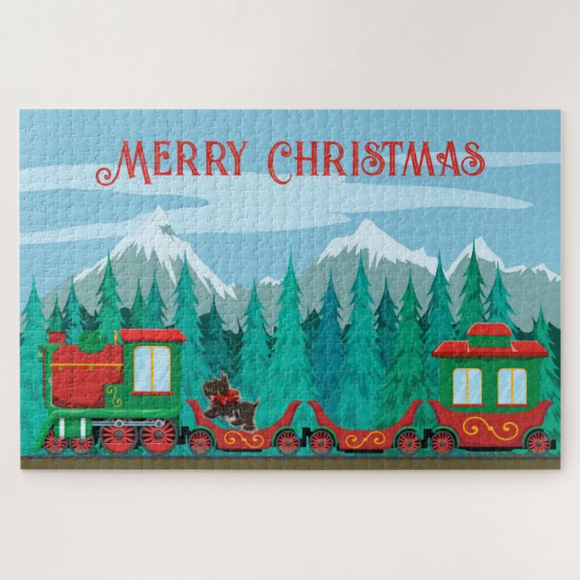 Puzzle Train de Noël et petit chien (Horizontal)
